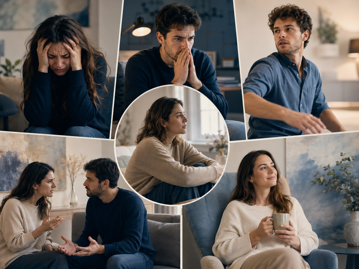 Pessoas representando oscilações emocionais, ansiedade, impulsividade, conflitos e busca por estabilidade emocional